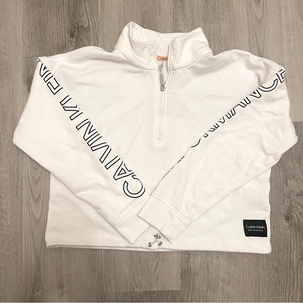 Women's Calvin Klein 1/2 Zip Cropped Pullover White - Large
